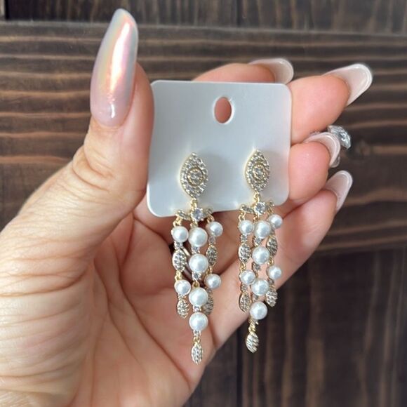 Elegant 14K Gold Plated and Silver Pearl Drop Earrings - Picture 8 of 10